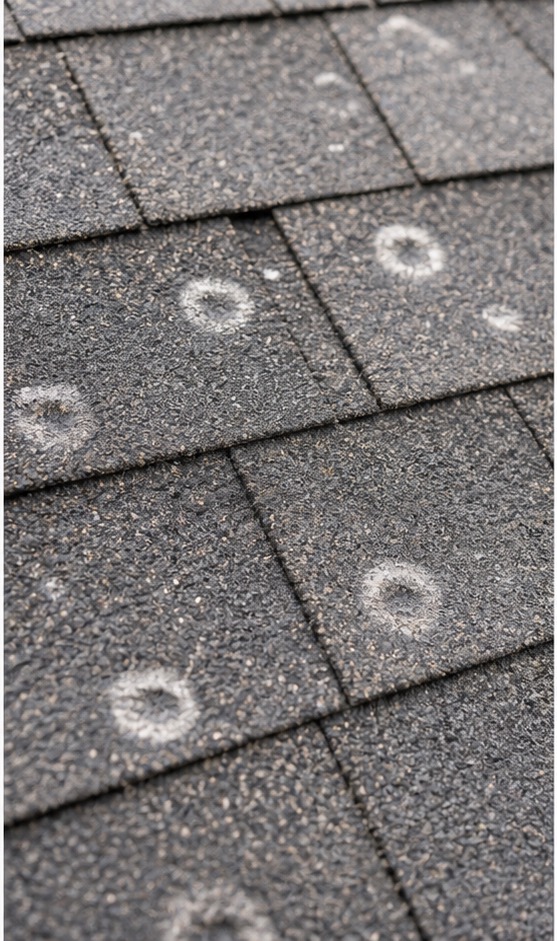 Missing shingles on a residential roof